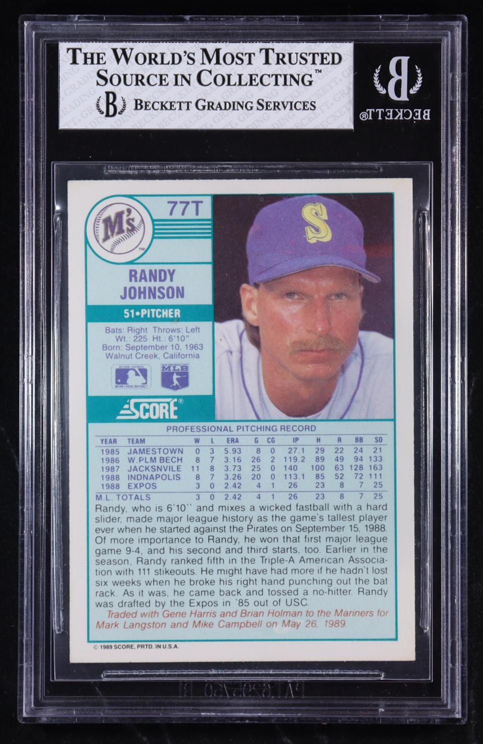 Randy Johnson 1989 Score Rookie/Traded #77T (BGS 8) at PristineAuction.com Randy Johnson 1989 Score Rookie/Traded #77T (BGS 8) at PristineAuction.com