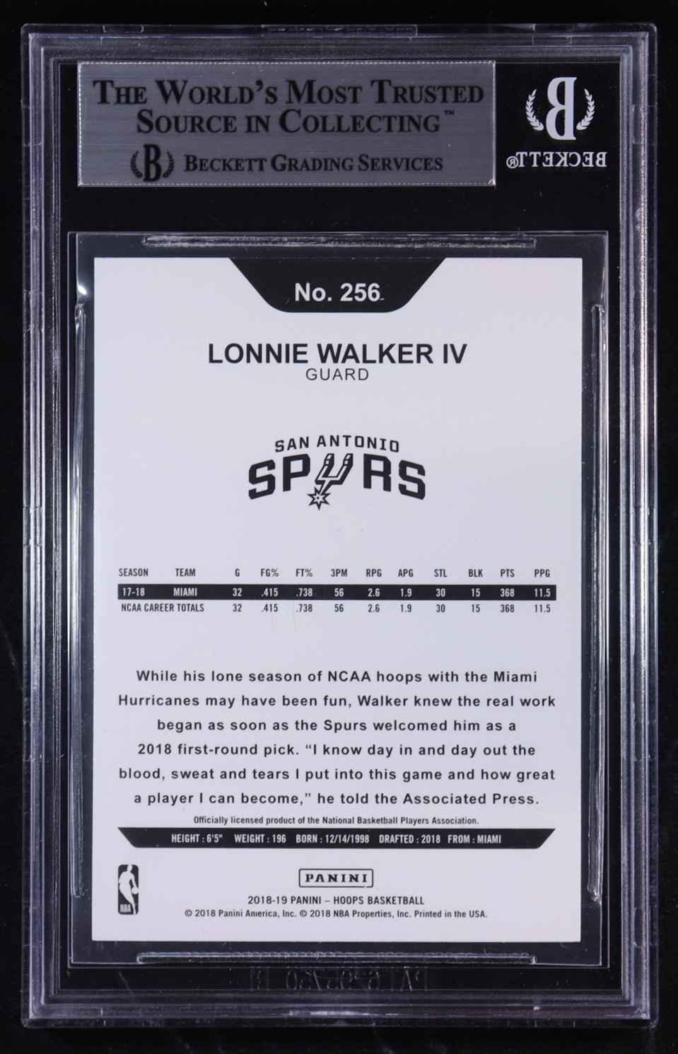 Lonnie Walker IV 2018-19 Hoops #256 RC (BGS 9) at PristineAuction.com Lonnie Walker IV 2018-19 Hoops #256 RC (BGS 9) at PristineAuction.com