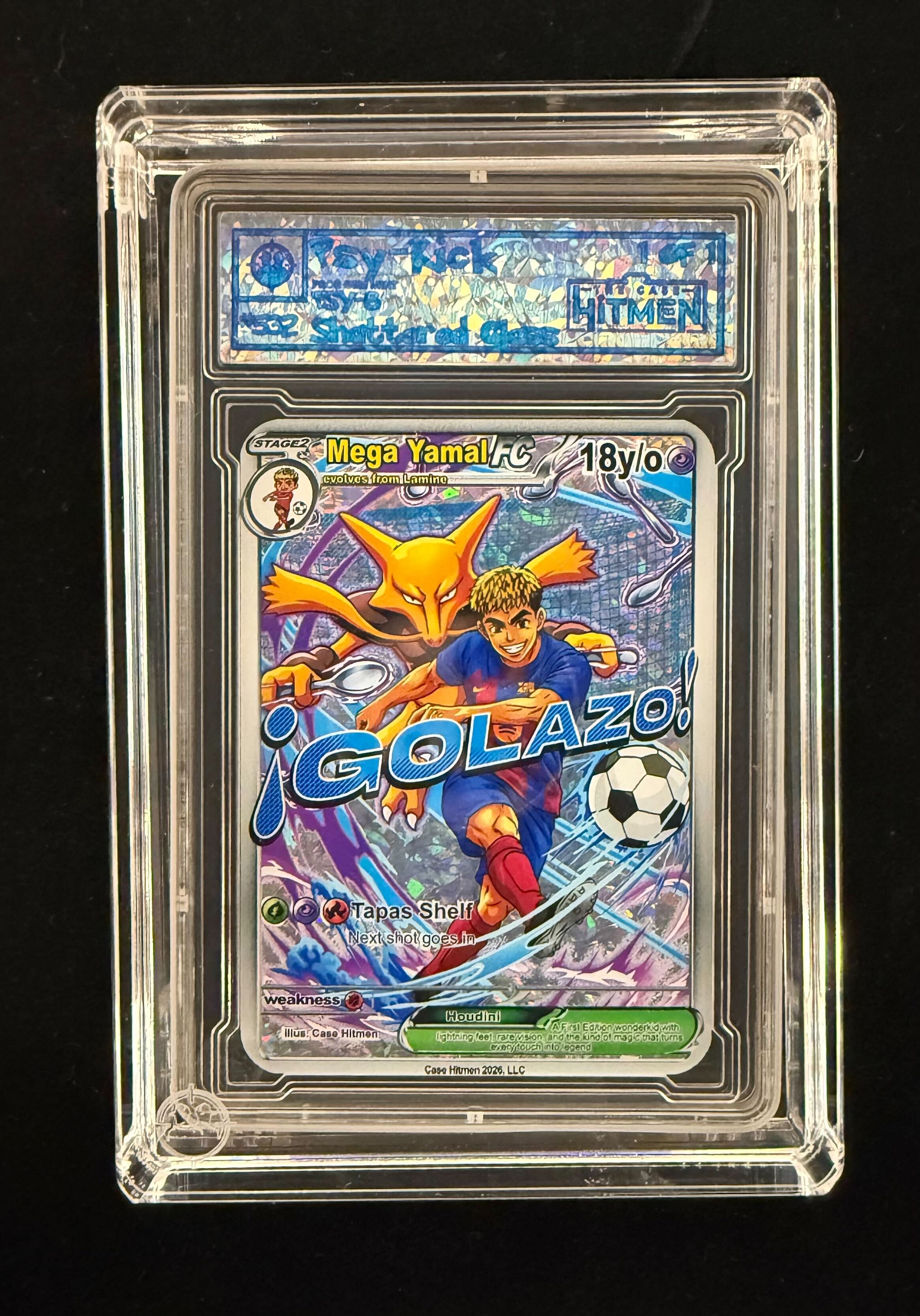 Lamine Yamal - Psy-Kick - Shattered Glass - 2026 The Case Hitmen 1/1 Custom Art Card with Display Case at PristineAuction.com Lamine Yamal - Psy-Kick - Shattered Glass - 2026 The Case Hitmen 1/1 Custom Art Card with Display Case at PristineAuction.com