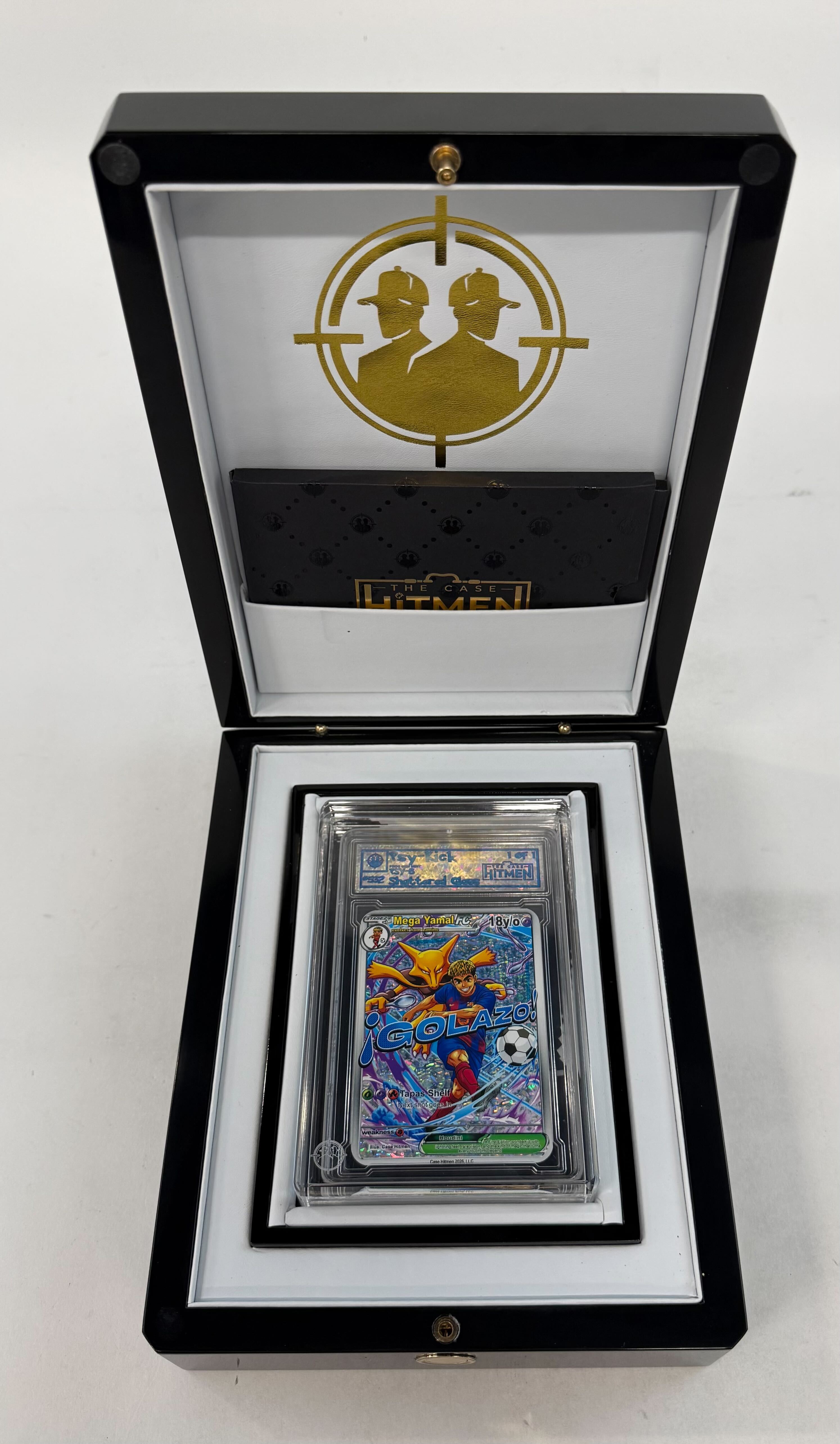 Lamine Yamal - Psy-Kick - Shattered Glass - 2026 The Case Hitmen 1/1 Custom Art Card with Display Case at PristineAuction.com Lamine Yamal - Psy-Kick - Shattered Glass - 2026 The Case Hitmen 1/1 Custom Art Card with Display Case at PristineAuction.com