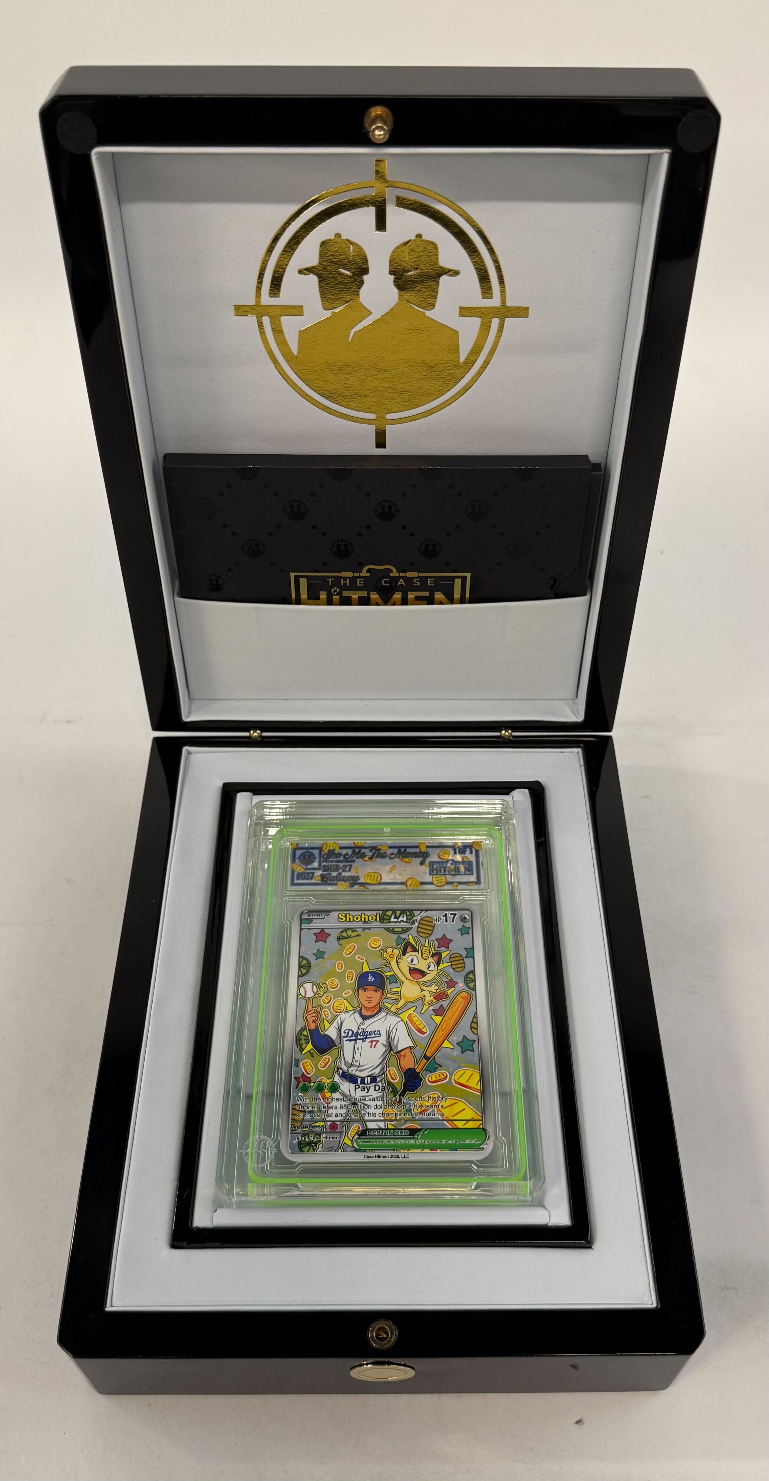 Shohei Ohtani - Sho-Me The Money - Galaxy - 2026 The Case Hitmen 1/1 Custom Art Card with Display Case at PristineAuction.com Shohei Ohtani - Sho-Me The Money - Galaxy - 2026 The Case Hitmen 1/1 Custom Art Card with Display Case at PristineAuction.com