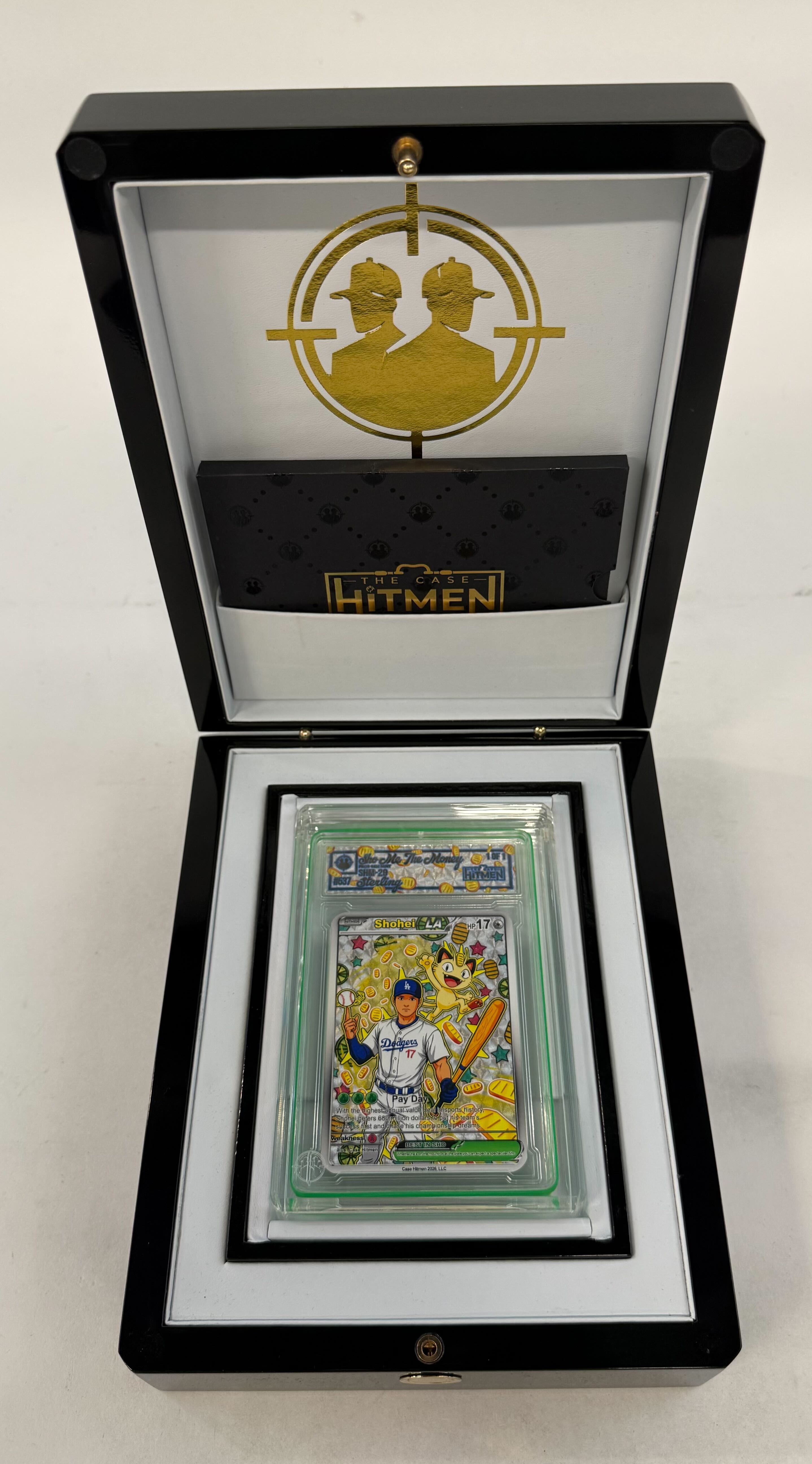 Shohei Ohtani - Sho-Me The Money - Sterling - 2026 The Case Hitmen 1/1 Custom Art Card with Display Case at PristineAuction.com Shohei Ohtani - Sho-Me The Money - Sterling - 2026 The Case Hitmen 1/1 Custom Art Card with Display Case at PristineAuction.com