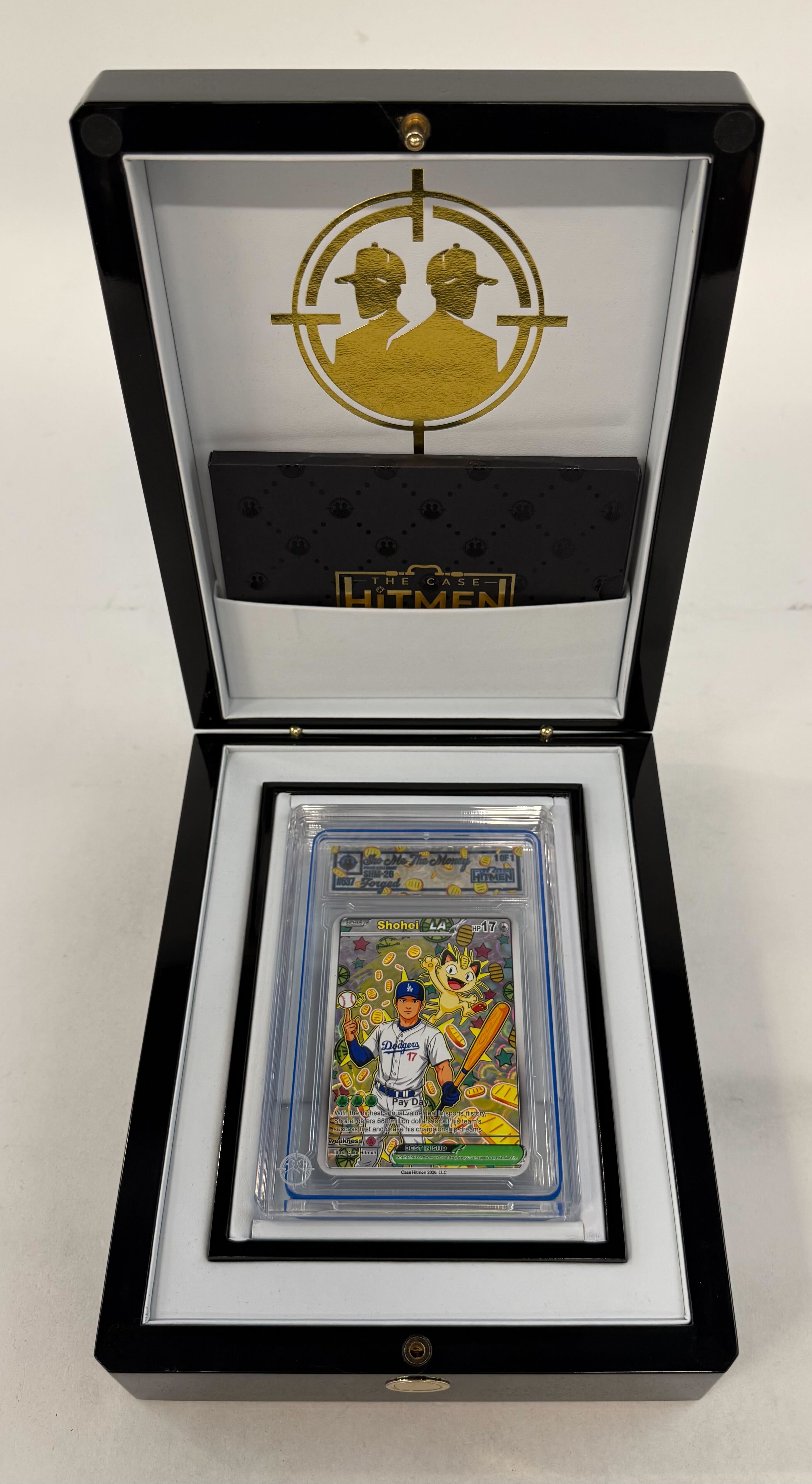 Shohei Ohtani - Sho-Me The Money - Forged - 2026 The Case Hitmen 1/1 Custom Art Card with Display Case at PristineAuction.com Shohei Ohtani - Sho-Me The Money - Forged - 2026 The Case Hitmen 1/1 Custom Art Card with Display Case at PristineAuction.com