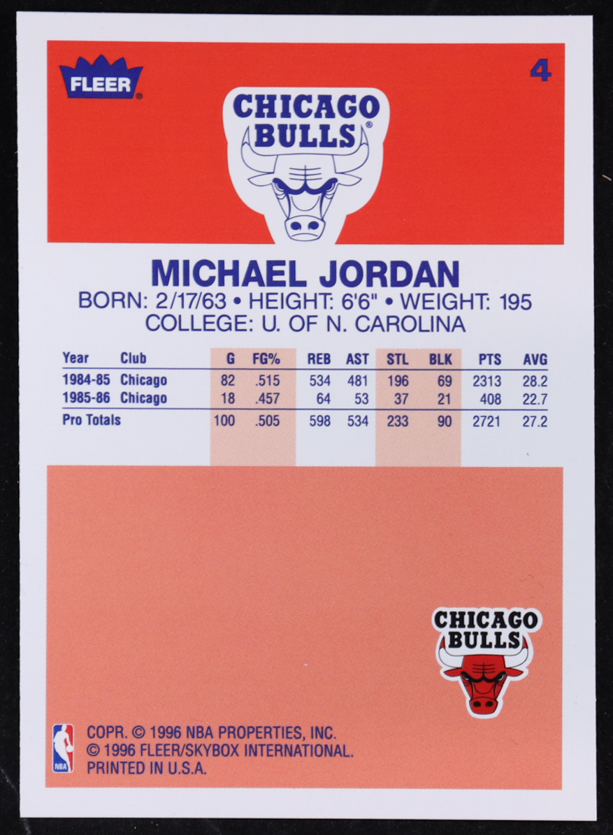 Michael Jordan 1996-97 Fleer Decade of Excellence #4 at PristineAuction.com Michael Jordan 1996-97 Fleer Decade of Excellence #4 at PristineAuction.com
