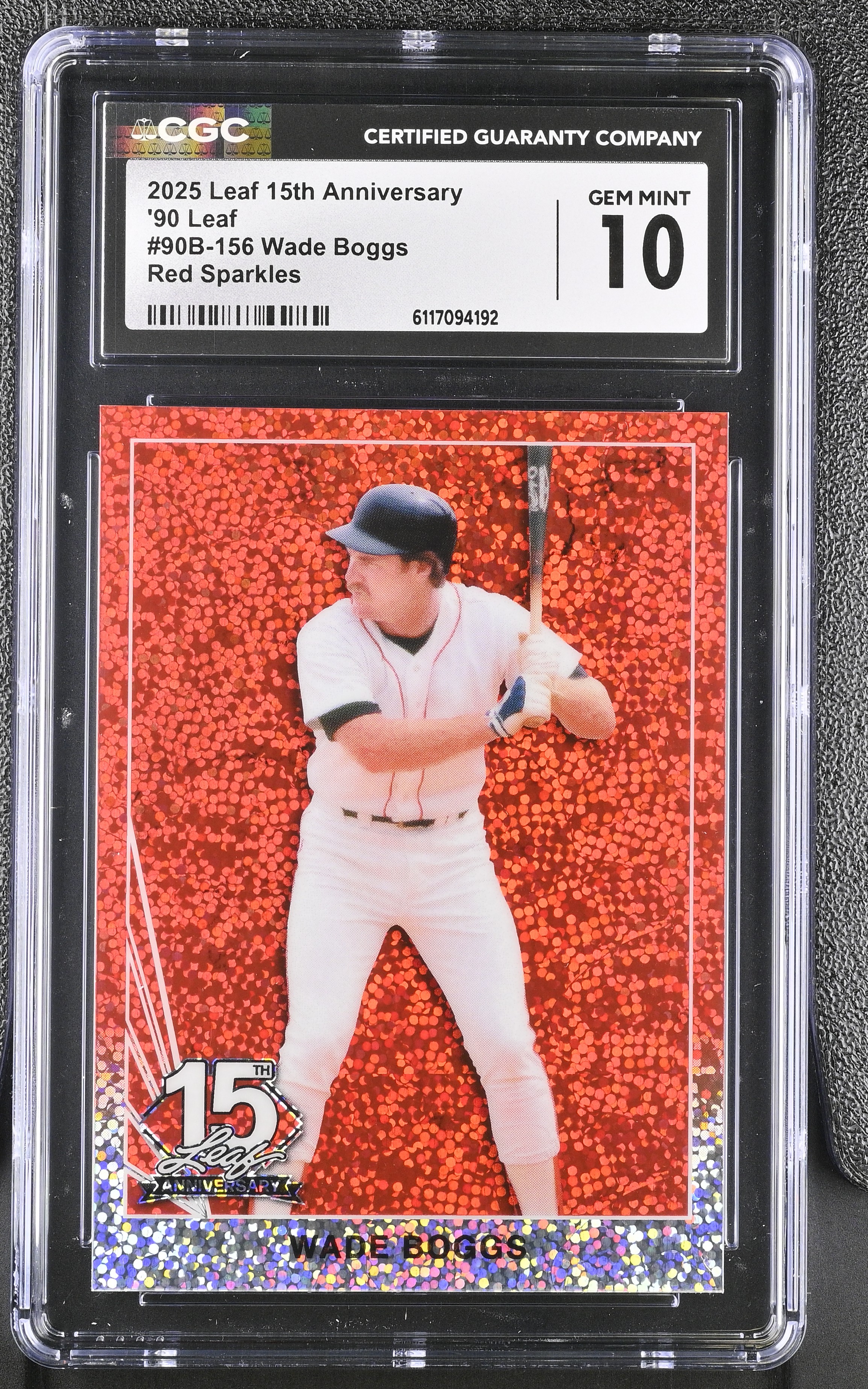 Wade Boggs 2025 Leaf 15th Anniversary '90 Leaf Red Sparkles #90B-156 #2/3 (CGC 10) at PristineAuction.com Wade Boggs 2025 Leaf 15th Anniversary '90 Leaf Red Sparkles #90B-156 #2/3 (CGC 10) at PristineAuction.com