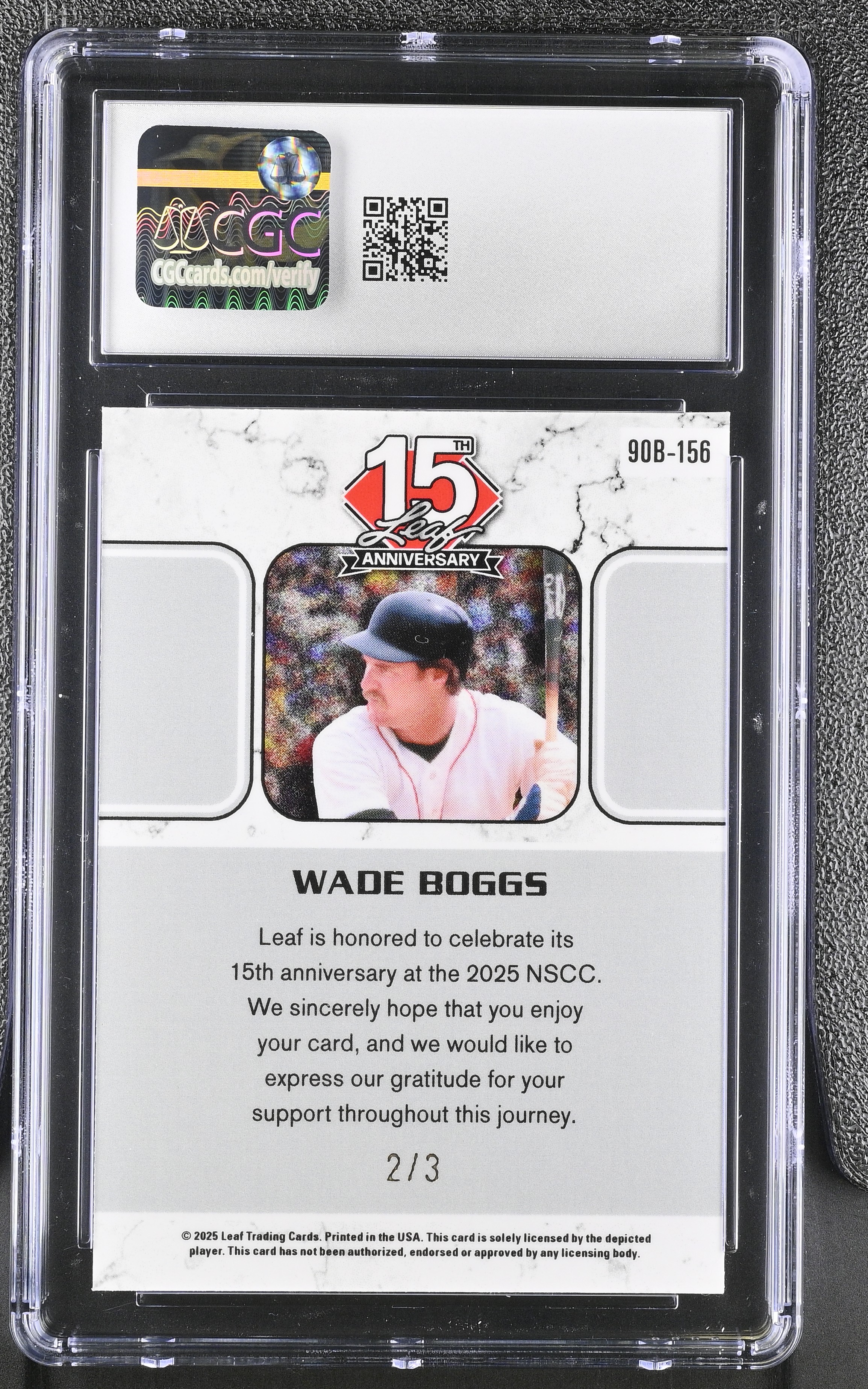 Wade Boggs 2025 Leaf 15th Anniversary '90 Leaf Red Sparkles #90B-156 #2/3 (CGC 10) at PristineAuction.com Wade Boggs 2025 Leaf 15th Anniversary '90 Leaf Red Sparkles #90B-156 #2/3 (CGC 10) at PristineAuction.com