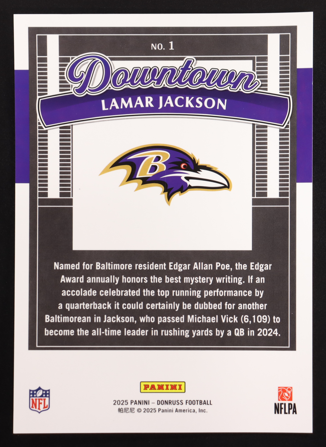 Lamar Jackson 2024 Donruss Downtown Oversize #1 at PristineAuction.com Lamar Jackson 2024 Donruss Downtown Oversize #1 at PristineAuction.com