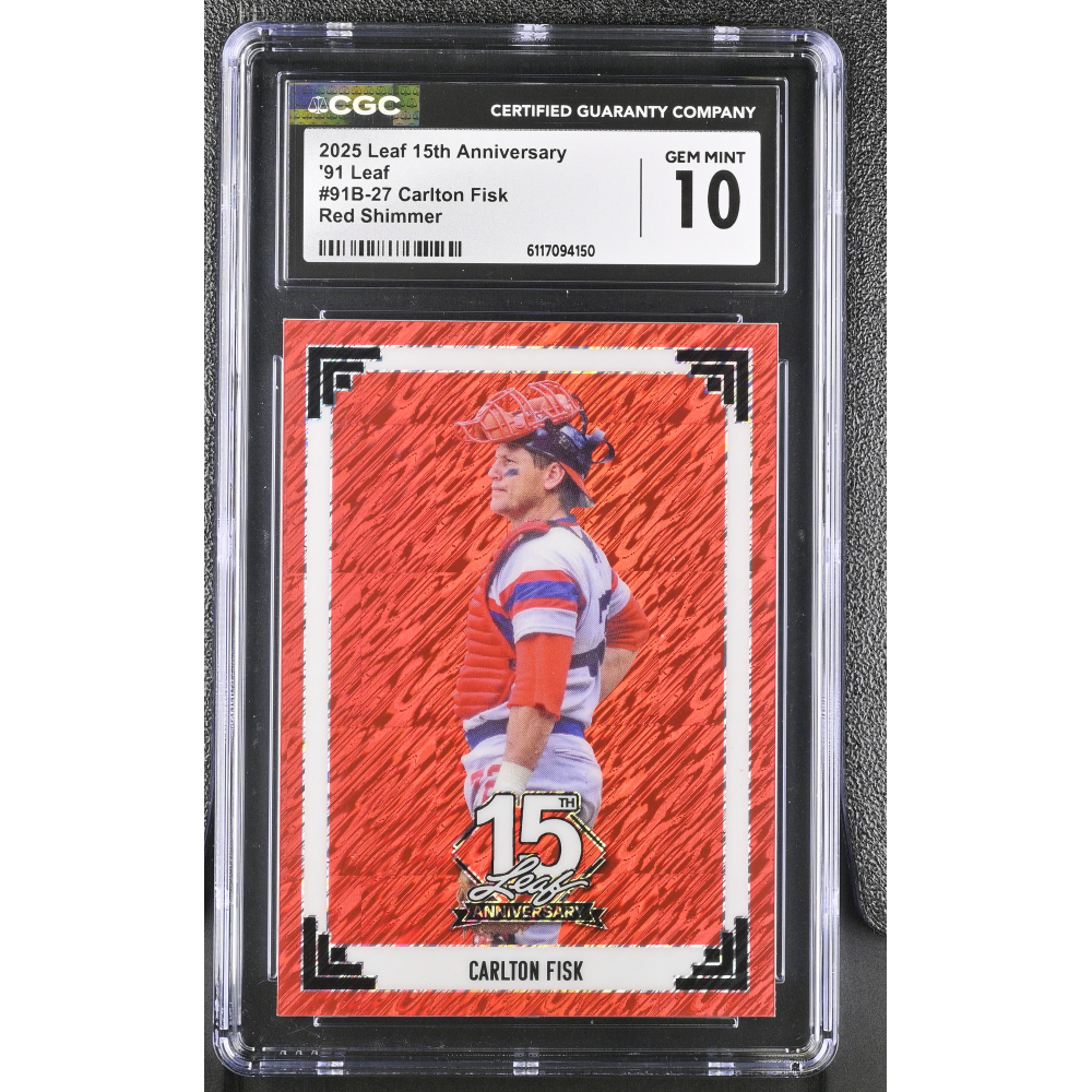 Carlton Fisk 2025 Leaf 15th Anniversary '91 Leaf Red Shimmer #91B-27 #1/3 (CGC 10) at PristineAuction.com
