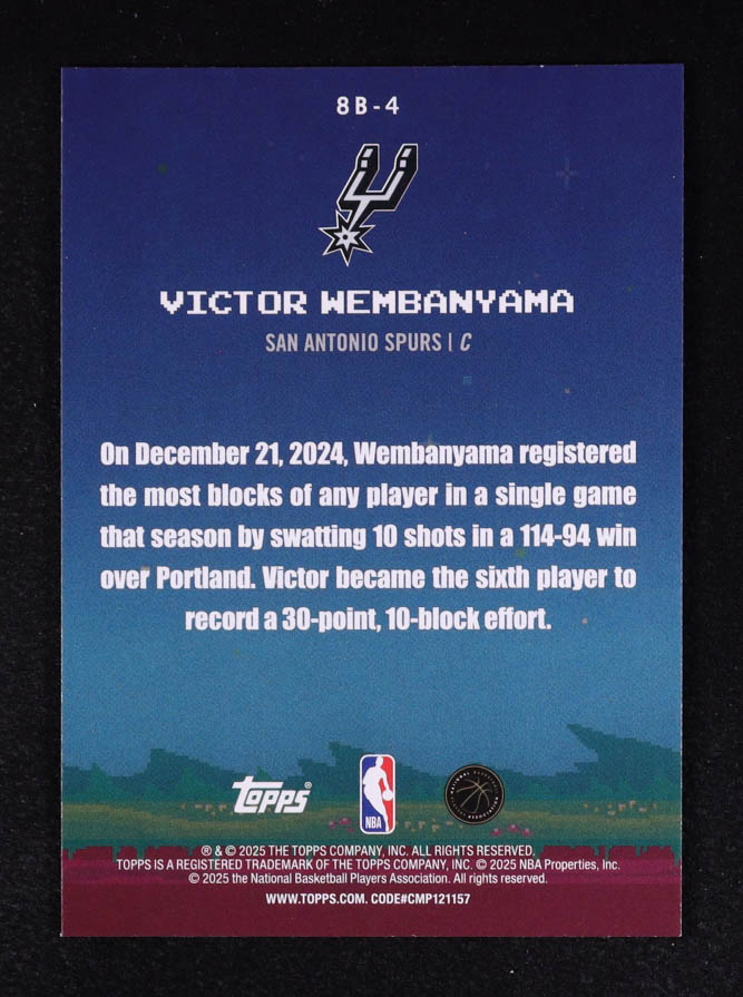 Victor Wembanyama 2025-26 Topps 8-Bit Ballers Holo Foil #8B4 at PristineAuction.com Victor Wembanyama 2025-26 Topps 8-Bit Ballers Holo Foil #8B4 at PristineAuction.com