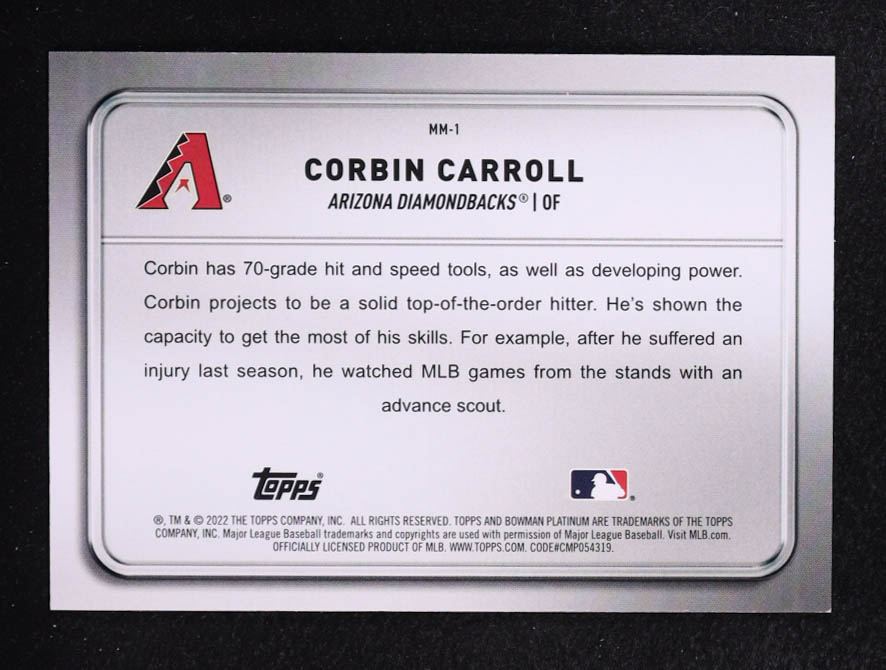 Corbin Carroll 2022 Bowman Platinum Minted in Merit Purple #MM1 #083/250 at PristineAuction.com Corbin Carroll 2022 Bowman Platinum Minted in Merit Purple #MM1 #083/250 at PristineAuction.com
