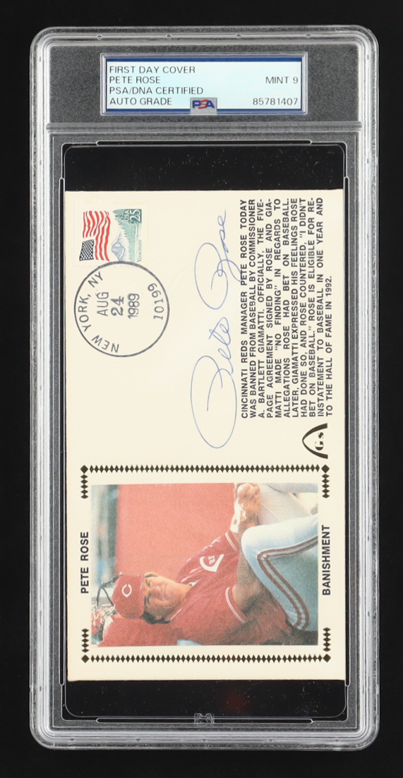 Pete Rose Signed 1989 FDC Envelope (PSA Auto Grade 9) at PristineAuction.com Pete Rose Signed 1989 FDC Envelope (PSA Auto Grade 9) at PristineAuction.com