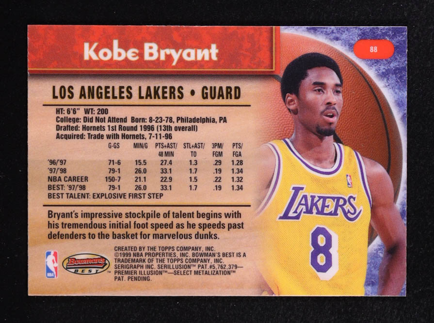 Kobe Bryant 1998-99 Bowman's Best #88 at PristineAuction.com Kobe Bryant 1998-99 Bowman's Best #88 at PristineAuction.com