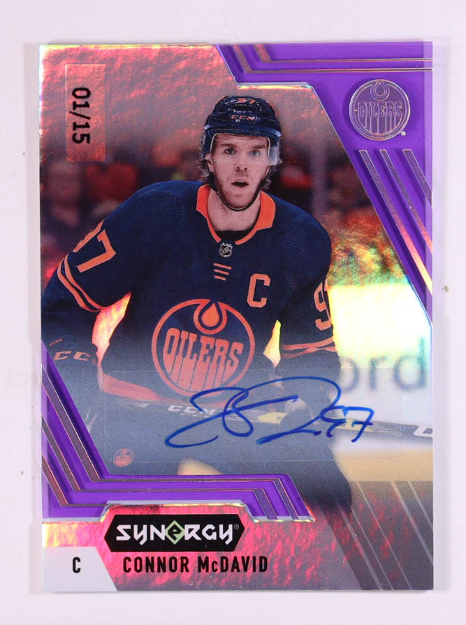 Connor McDavid 2020-21 Synergy Purple #21 Autograph #1/15 at PristineAuction.com Connor McDavid 2020-21 Synergy Purple #21 Autograph #1/15 at PristineAuction.com