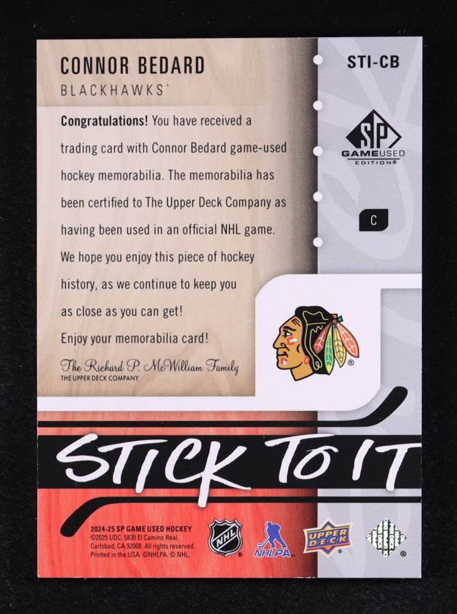 Connor Bedard 2024-25 SP Game Used Stick to It #STICB #4/25 at PristineAuction.com Connor Bedard 2024-25 SP Game Used Stick to It #STICB #4/25 at PristineAuction.com
