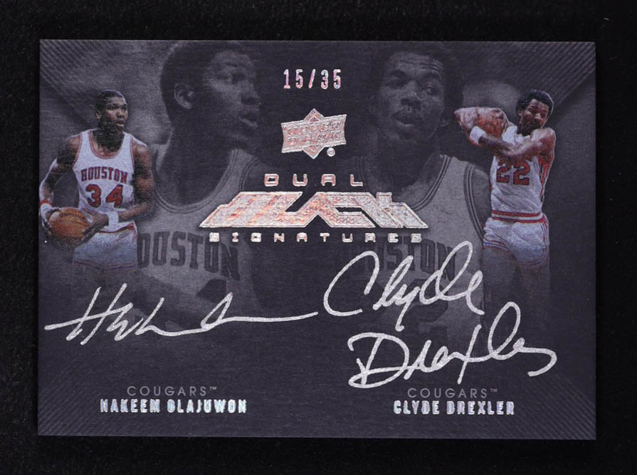 Hakeem Olajuwon / Clyde Drexler 2012-13 Exquisite Collection UD Black Autographs Dual #OD #15/35 at PristineAuction.com Hakeem Olajuwon / Clyde Drexler 2012-13 Exquisite Collection UD Black Autographs Dual #OD #15/35 at PristineAuction.com