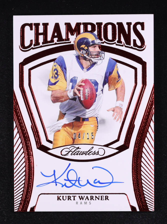 Kurt Warner 2025 Panini Flawless Champions Signatures Ruby #23 #4/15 at PristineAuction.com Kurt Warner 2025 Panini Flawless Champions Signatures Ruby #23 #4/15 at PristineAuction.com