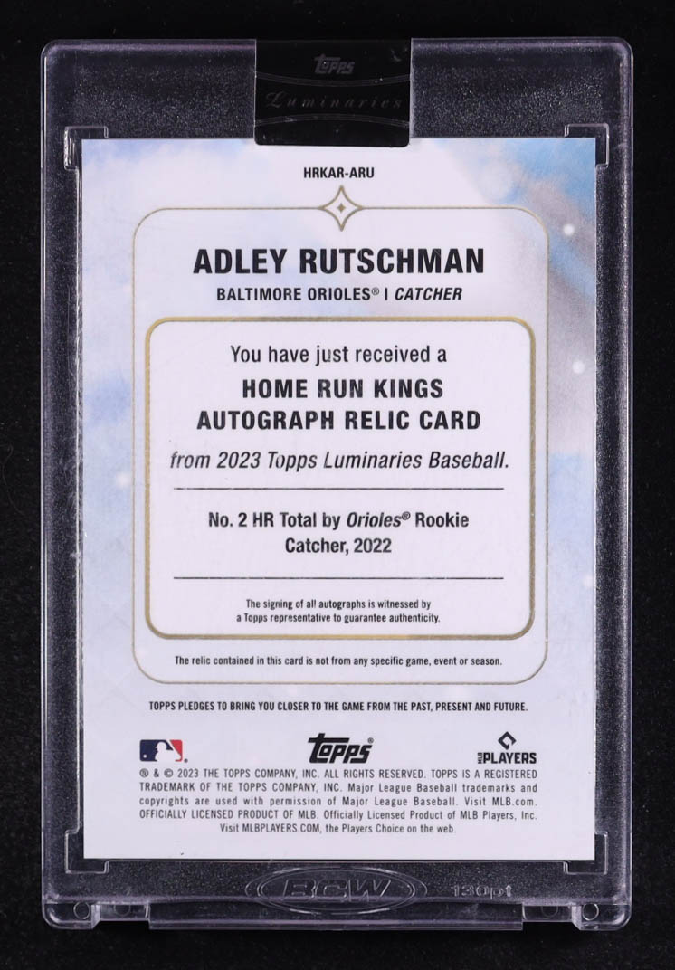 Adley Rutschman 2023 Topps Luminaries Home Run Kings Autograph Relics Purple #HRKARARU RC #2/3 at PristineAuction.com Adley Rutschman 2023 Topps Luminaries Home Run Kings Autograph Relics Purple #HRKARARU RC #2/3 at PristineAuction.com