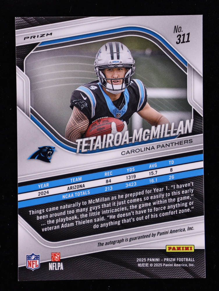 Tetairoa McMillan 2025 Panini Prizm Autographs Prizms Silver #311 RC at PristineAuction.com Tetairoa McMillan 2025 Panini Prizm Autographs Prizms Silver #311 RC at PristineAuction.com