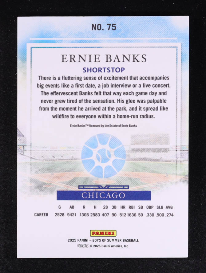 Ernie Banks 2025 Panini Boys of Summer Purple #75 #42/49 at PristineAuction.com Ernie Banks 2025 Panini Boys of Summer Purple #75 #42/49 at PristineAuction.com