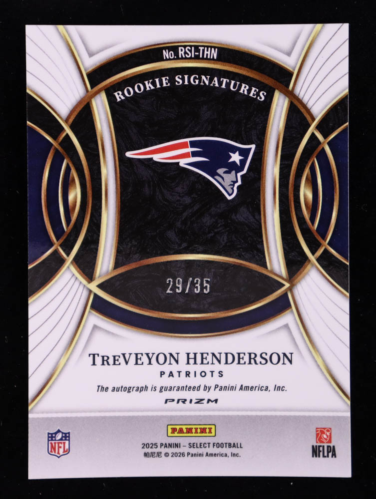 TreVeyon Henderson 2025 Select Rookie Signatures Prizm White #36 #29/35 at PristineAuction.com TreVeyon Henderson 2025 Select Rookie Signatures Prizm White #36 #29/35 at PristineAuction.com