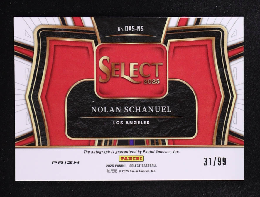Nolan Schanuel 2025 Select Diamond Action Signatures Red Prizms #12 #31/99 at PristineAuction.com Nolan Schanuel 2025 Select Diamond Action Signatures Red Prizms #12 #31/99 at PristineAuction.com