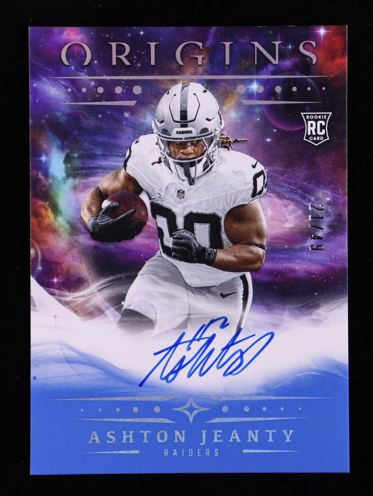 Ashton Jeanty 2025 Panini Origins Rookie Autographs Blue #5 RC #21/49 at PristineAuction.com Ashton Jeanty 2025 Panini Origins Rookie Autographs Blue #5 RC #21/49 at PristineAuction.com