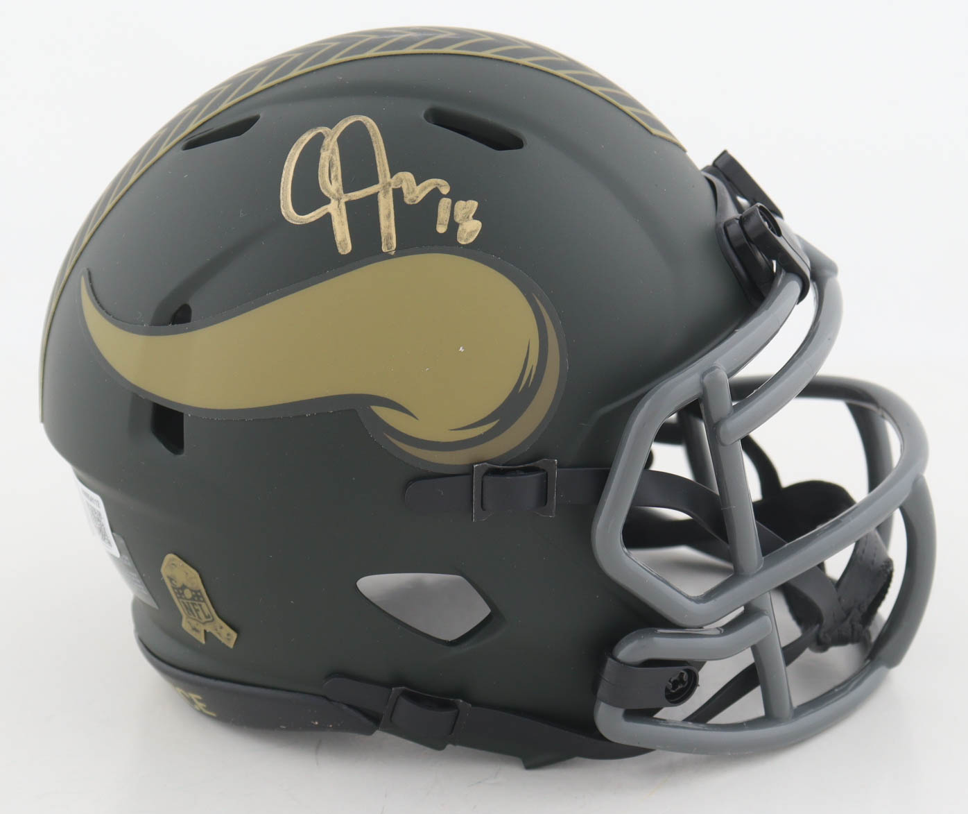 Justin Jefferson Signed Vikings Salute to Service Alternate Speed Mini Helmet (Beckett) at PristineAuction.com Justin Jefferson Signed Vikings Salute to Service Alternate Speed Mini Helmet (Beckett) at PristineAuction.com