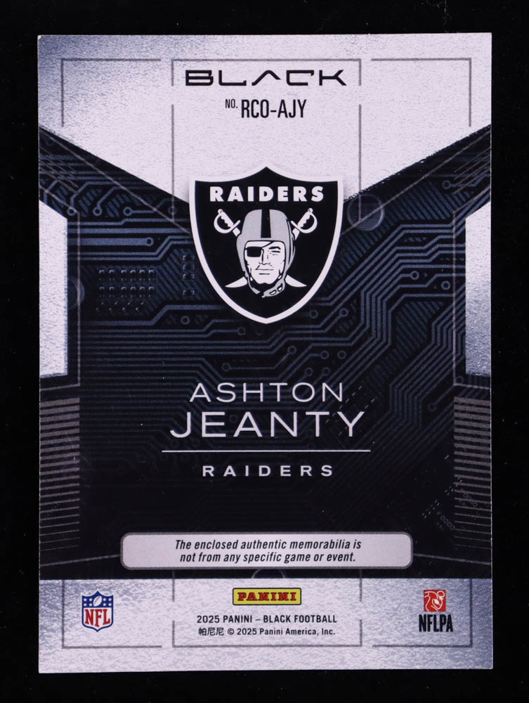 Ashton Jeanty 2025 Panini Black Components Jerseys #RCOAJY RC #172/199 at PristineAuction.com Ashton Jeanty 2025 Panini Black Components Jerseys #RCOAJY RC #172/199 at PristineAuction.com
