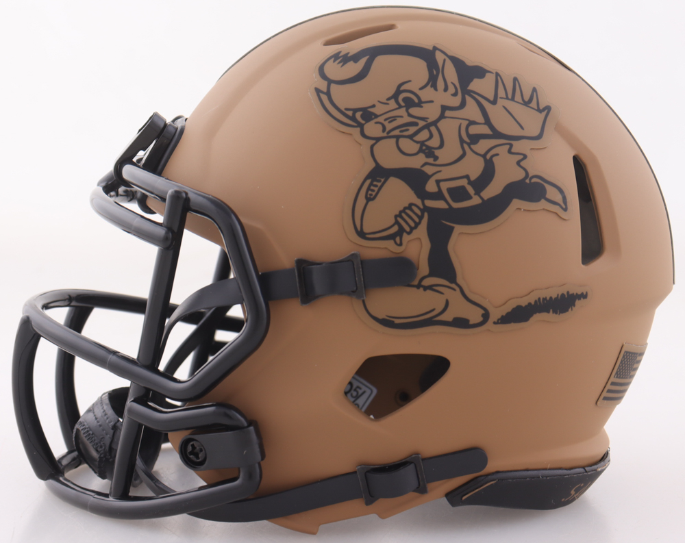 Myles Garrett Signed Browns Salute to Service Alternate Speed Mini Helmet (Beckett) at PristineAuction.com Myles Garrett Signed Browns Salute to Service Alternate Speed Mini Helmet (Beckett) at PristineAuction.com