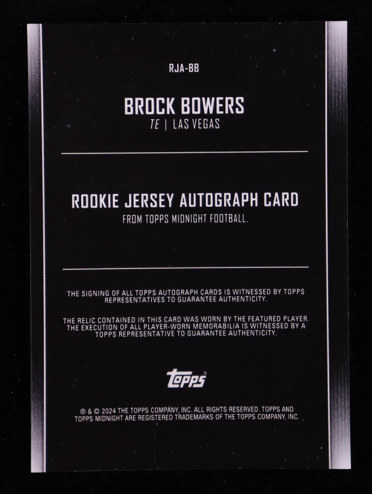 Brock Bowers 2024 Topps Midnight Rookie Jersey Autographs Moonrise #RJABB RC #12/25 at PristineAuction.com Brock Bowers 2024 Topps Midnight Rookie Jersey Autographs Moonrise #RJABB RC #12/25 at PristineAuction.com