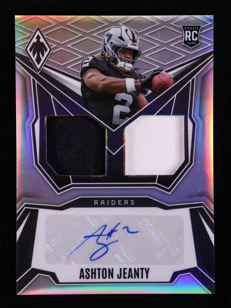 Ashton Jeanty 2025 Panini Phoenix Dual Rookie Patch Autographs Silver #6 RC #22/149 at PristineAuction.com Ashton Jeanty 2025 Panini Phoenix Dual Rookie Patch Autographs Silver #6 RC #22/149 at PristineAuction.com