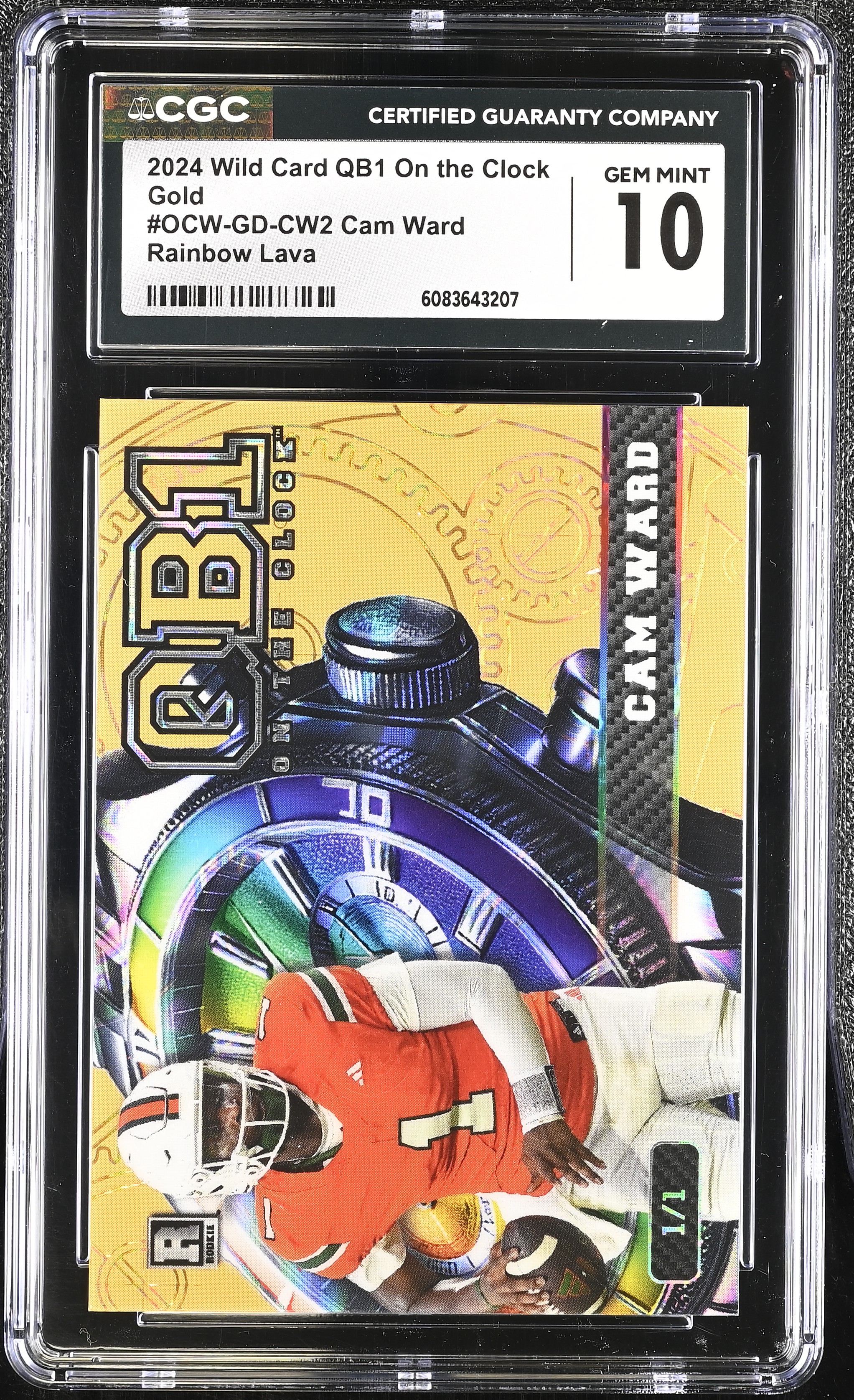 Cam Ward 2024 Wild Card QB1 On The Clock Gold Rainbow Lava #2 #1/1(CGC 10) at PristineAuction.com Cam Ward 2024 Wild Card QB1 On The Clock Gold Rainbow Lava #2 #1/1(CGC 10) at PristineAuction.com