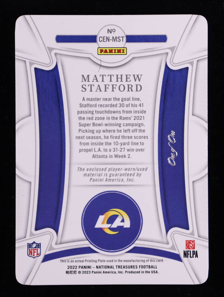 Matthew Stafford 2022 Panini National Treasures Century Materials Printing Plates Magenta #12 #1/1 at PristineAuction.com Matthew Stafford 2022 Panini National Treasures Century Materials Printing Plates Magenta #12 #1/1 at PristineAuction.com
