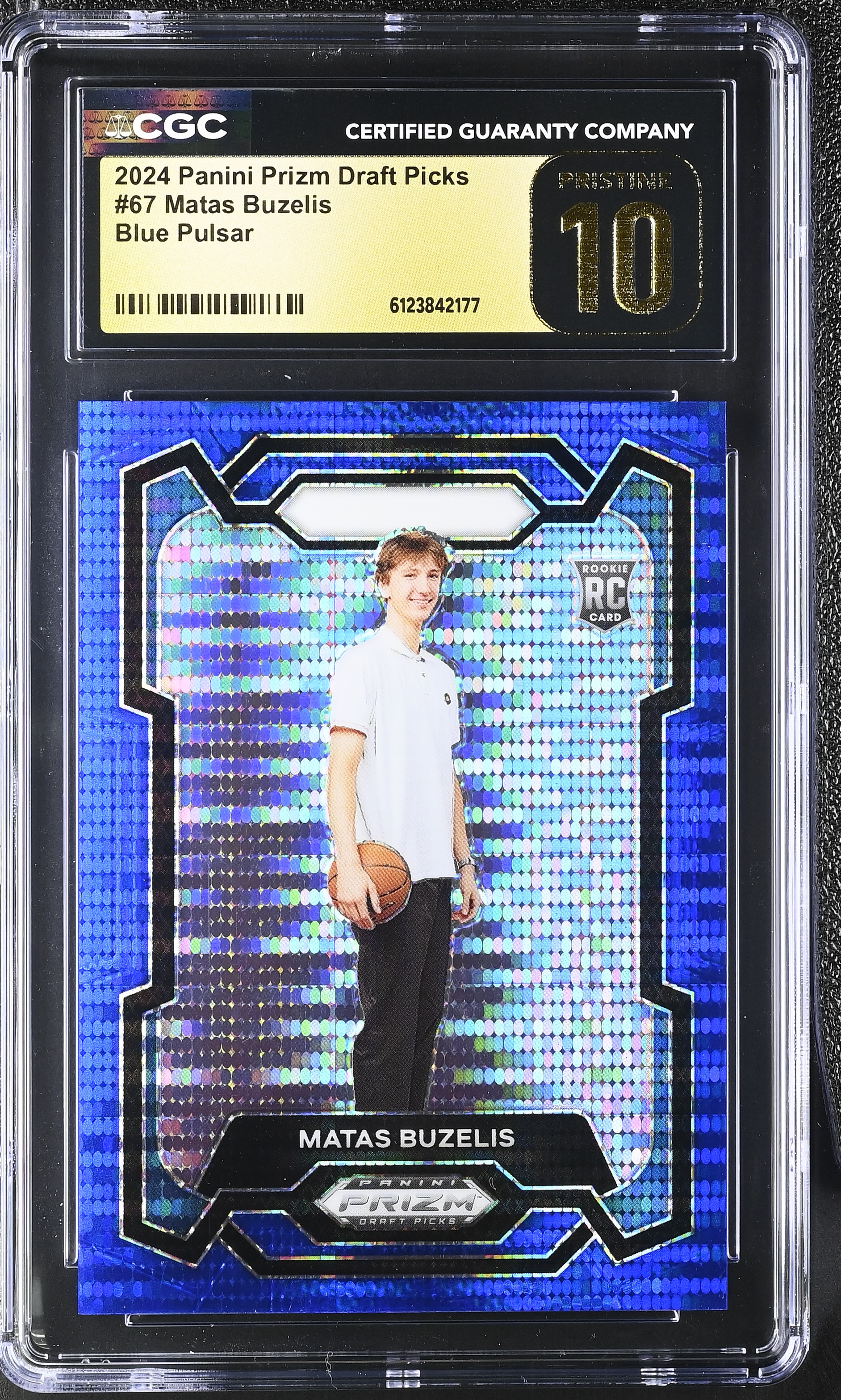 Matas Buzelis 2024 Panini Prizm Draft Picks Blue Pulsar #67 #43/99 (CGC 10 | Black Label) at PristineAuction.com Matas Buzelis 2024 Panini Prizm Draft Picks Blue Pulsar #67 #43/99 (CGC 10 | Black Label) at PristineAuction.com