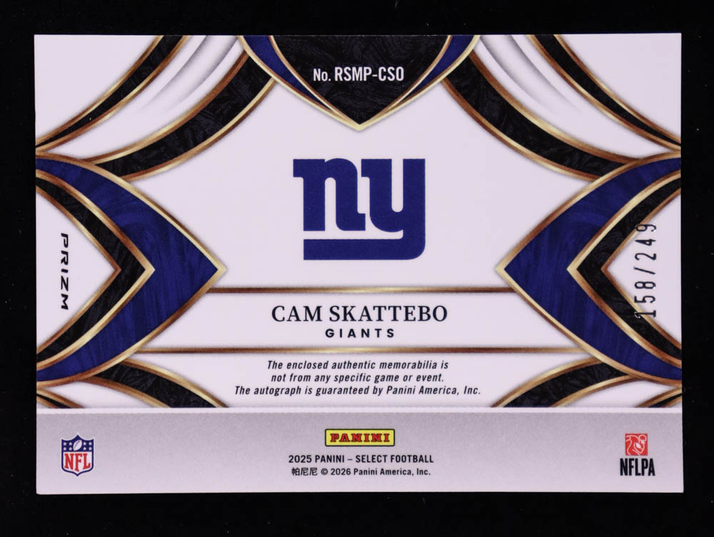 Cam Skattebo 2025 Select Rookie Signature Memorabilia Prizm #39 RC #158/249 at PristineAuction.com Cam Skattebo 2025 Select Rookie Signature Memorabilia Prizm #39 RC #158/249 at PristineAuction.com