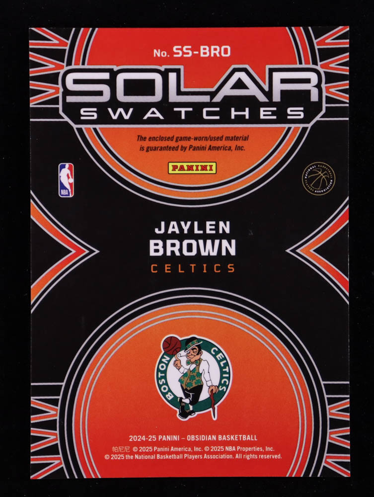 Jaylen Brown 2024-25 Panini Obsidian Solar Swatches #40 at PristineAuction.com Jaylen Brown 2024-25 Panini Obsidian Solar Swatches #40 at PristineAuction.com