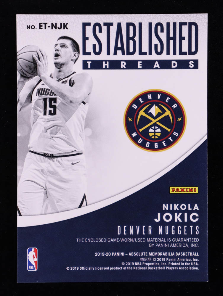 Nikola Jokic 2019-20 Absolute Memorabilia Established Threads Level 1 #22 at PristineAuction.com Nikola Jokic 2019-20 Absolute Memorabilia Established Threads Level 1 #22 at PristineAuction.com