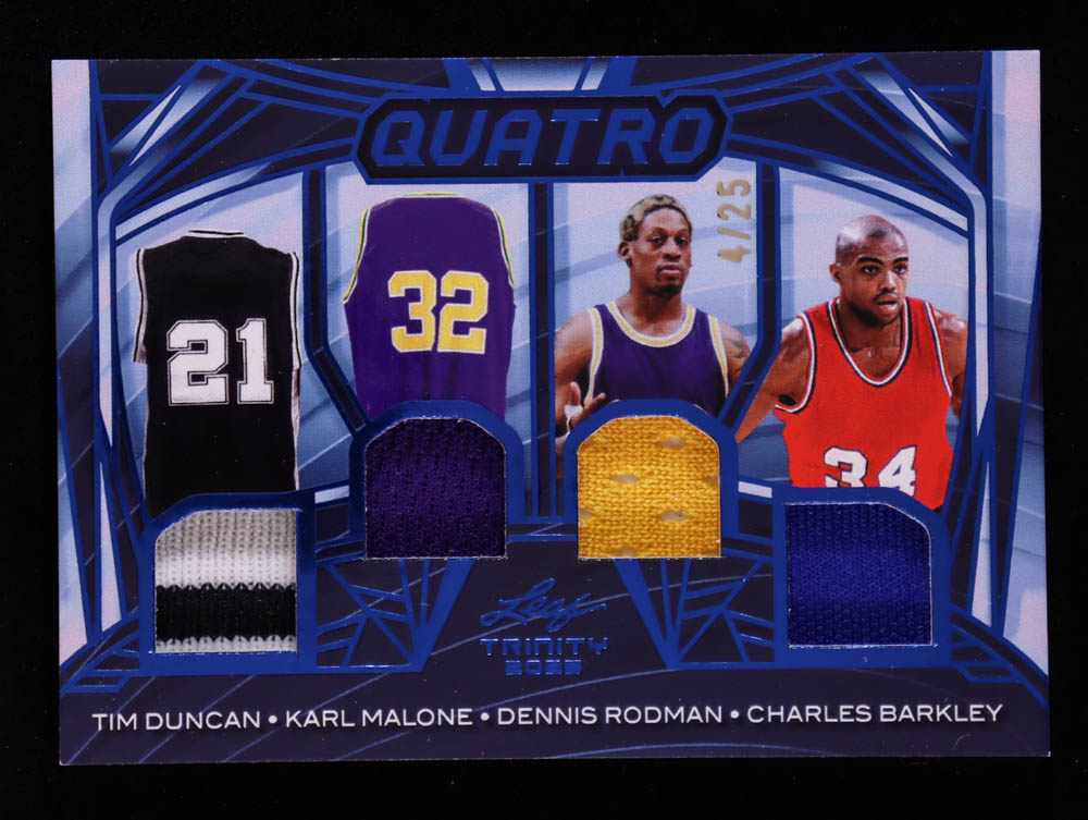 Tim Duncan / Karl Malone / Dennis Rodman / Charles Barkley 2025 Leaf Trinity Quatro Memorabilia Bronze #Q5 #4/25 at PristineAuction.com Tim Duncan / Karl Malone / Dennis Rodman / Charles Barkley 2025 Leaf Trinity Quatro Memorabilia Bronze #Q5 #4/25 at PristineAuction.com