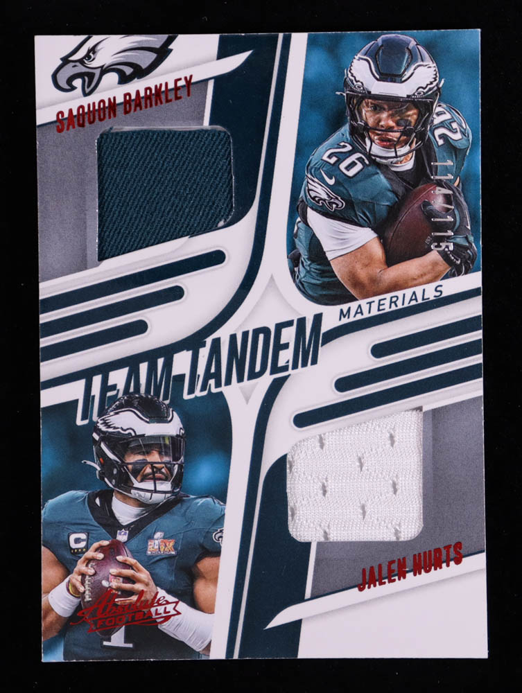 Saquon Barkley / Jalen Hurts 2025 Absolute Team Tandem Materials #7 #114/115 at PristineAuction.com Saquon Barkley / Jalen Hurts 2025 Absolute Team Tandem Materials #7 #114/115 at PristineAuction.com