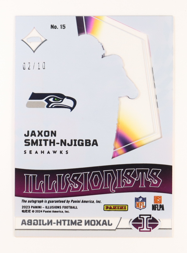 Jaxon Smith-Njigba 2023 Panini Illusions Illusionists Autographs Gold #15 RC #2/10 at PristineAuction.com Jaxon Smith-Njigba 2023 Panini Illusions Illusionists Autographs Gold #15 RC #2/10 at PristineAuction.com