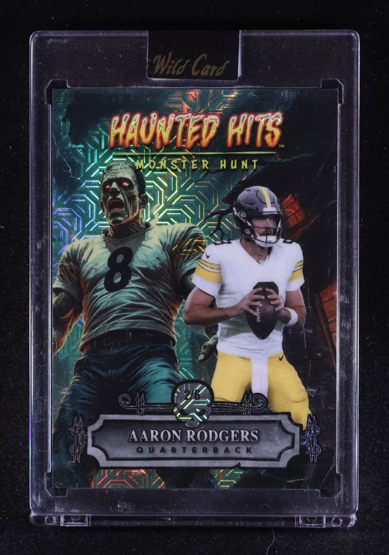 Aaron Rodgers 2025 Wild Card Haunted Hits Monster Hunt Jersey Edition Frankenstein Mojo #AR #2/6 at PristineAuction.com Aaron Rodgers 2025 Wild Card Haunted Hits Monster Hunt Jersey Edition Frankenstein Mojo #AR #2/6 at PristineAuction.com