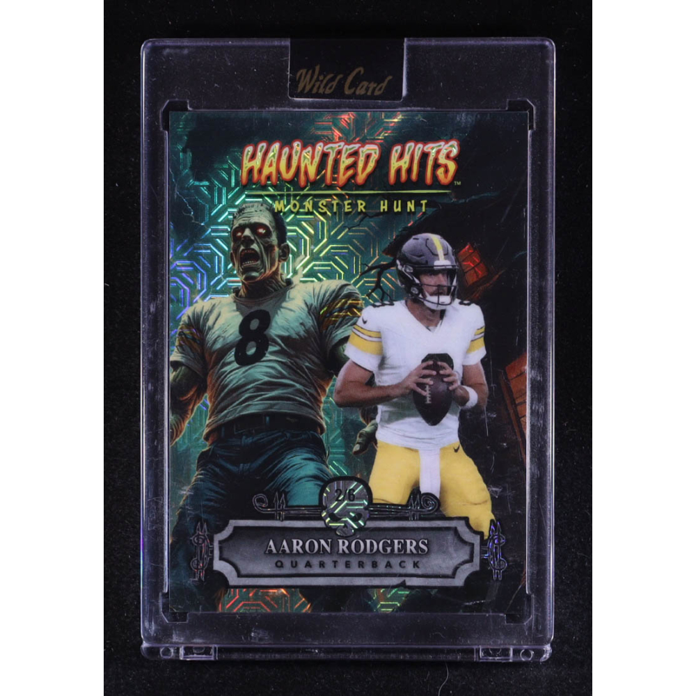 Aaron Rodgers 2025 Wild Card Haunted Hits Monster Hunt Jersey Edition Frankenstein Mojo #AR #2/6 at PristineAuction.com
