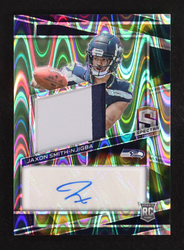 Jaxon Smith-Njigba Jersey 2023 Panini Spectra Supernova #217 Autograph RC #56/70 at PristineAuction.com Jaxon Smith-Njigba Jersey 2023 Panini Spectra Supernova #217 Autograph RC #56/70 at PristineAuction.com