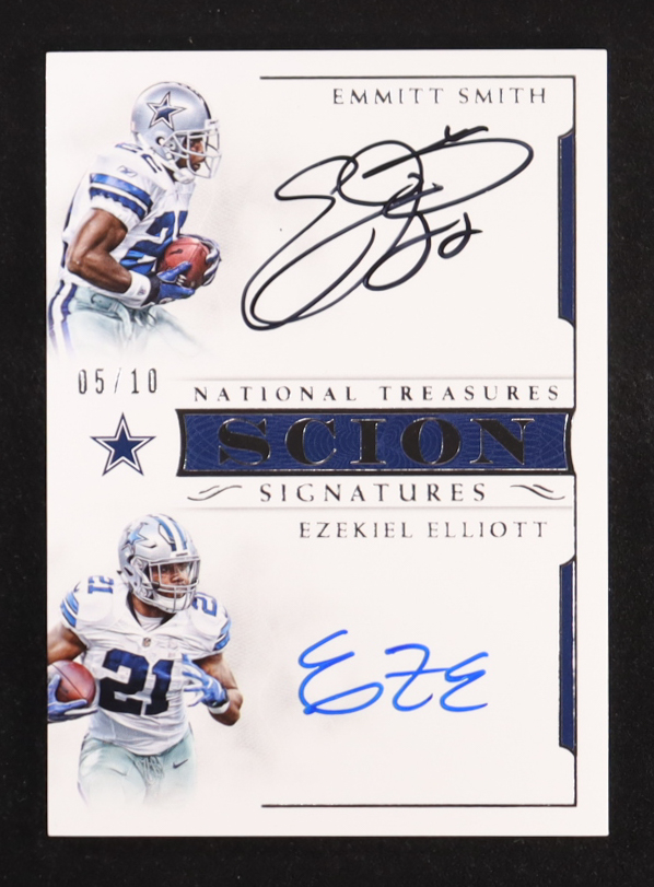 Emmitt Smith / Ezekiel Elliott 2016 Panini National Treasures Scion Signatures #9 #5/10 at PristineAuction.com Emmitt Smith / Ezekiel Elliott 2016 Panini National Treasures Scion Signatures #9 #5/10 at PristineAuction.com