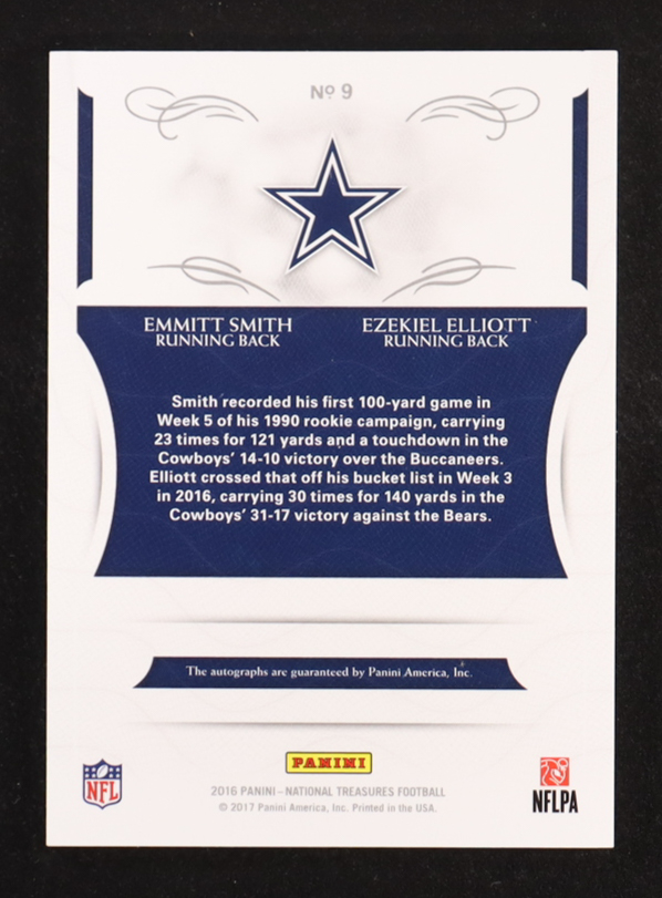 Emmitt Smith / Ezekiel Elliott 2016 Panini National Treasures Scion Signatures #9 #5/10 at PristineAuction.com Emmitt Smith / Ezekiel Elliott 2016 Panini National Treasures Scion Signatures #9 #5/10 at PristineAuction.com