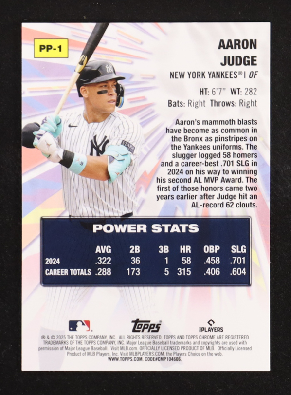 Aaron Judge 2025 Topps Chrome Logofractor Power Players Green Refractors #PP1 #89/99 at PristineAuction.com Aaron Judge 2025 Topps Chrome Logofractor Power Players Green Refractors #PP1 #89/99 at PristineAuction.com