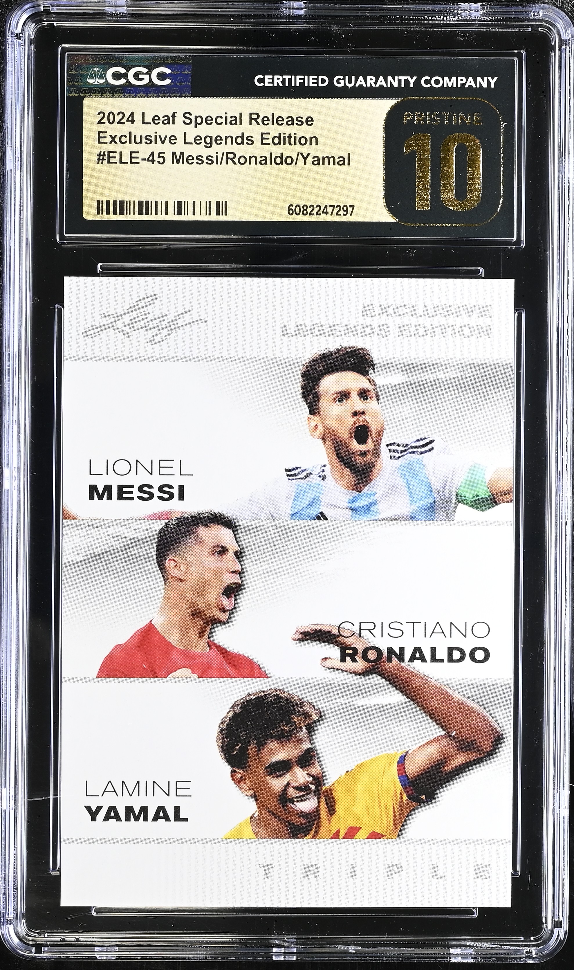 Messi/Ronaldo/Yamal 2024 Leaf Special Release Exclusive Legends Edition #45 (CGC 10 | Black Label) at PristineAuction.com Messi/Ronaldo/Yamal 2024 Leaf Special Release Exclusive Legends Edition #45 (CGC 10 | Black Label) at PristineAuction.com