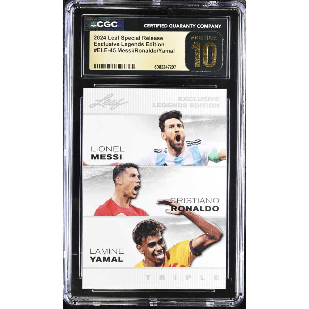 Messi/Ronaldo/Yamal 2024 Leaf Special Release Exclusive Legends Edition #45 (CGC 10 | Black Label) at PristineAuction.com
