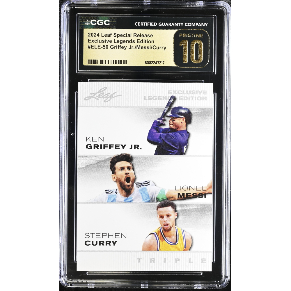 Griffey Jr./Messi/Curry 2024 Leaf Special Release Exclusive Legends Edition #50 (CGC 10 | Black Label) at PristineAuction.com