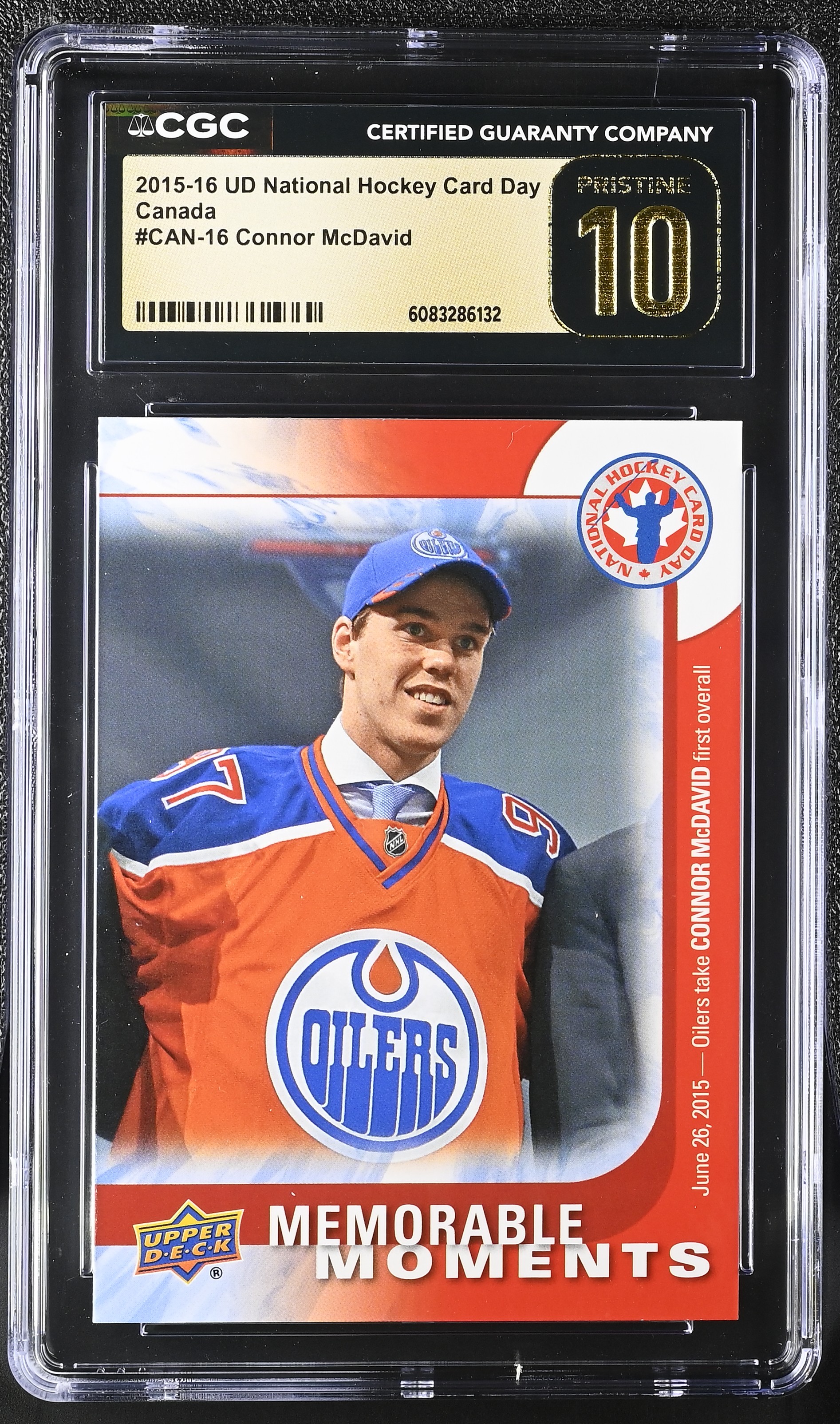 Connor Mcdavid 2015-16 UD National Hockey Card Day Canada #16 (CGC 10 | Black Label) at PristineAuction.com Connor Mcdavid 2015-16 UD National Hockey Card Day Canada #16 (CGC 10 | Black Label) at PristineAuction.com